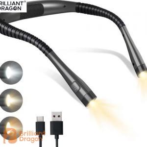 USB Rechargeable LED Neck Hung Reading Light Flexible Arms Neck Book lamp